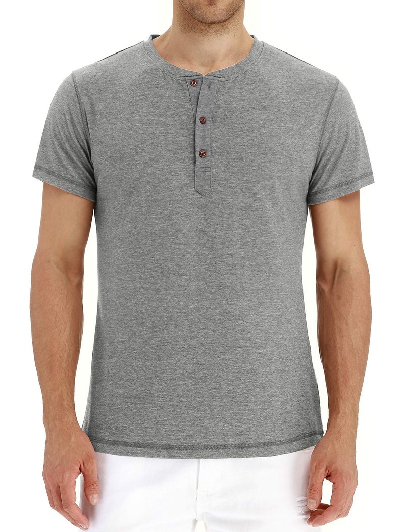 NITAGUT Mens Fashion Casual Front Placket Basic Short Sleeve Henley T-Shirts (XL, 02 Light Gray) - Image 2